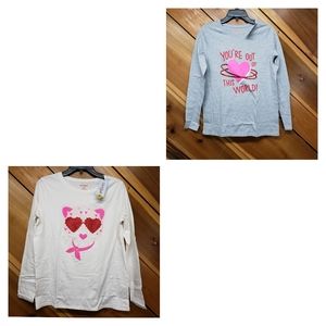 Bundle of 2 Girls Long Sleeve Tshirts - Sz XXL 18 - Love Valentines Hearts